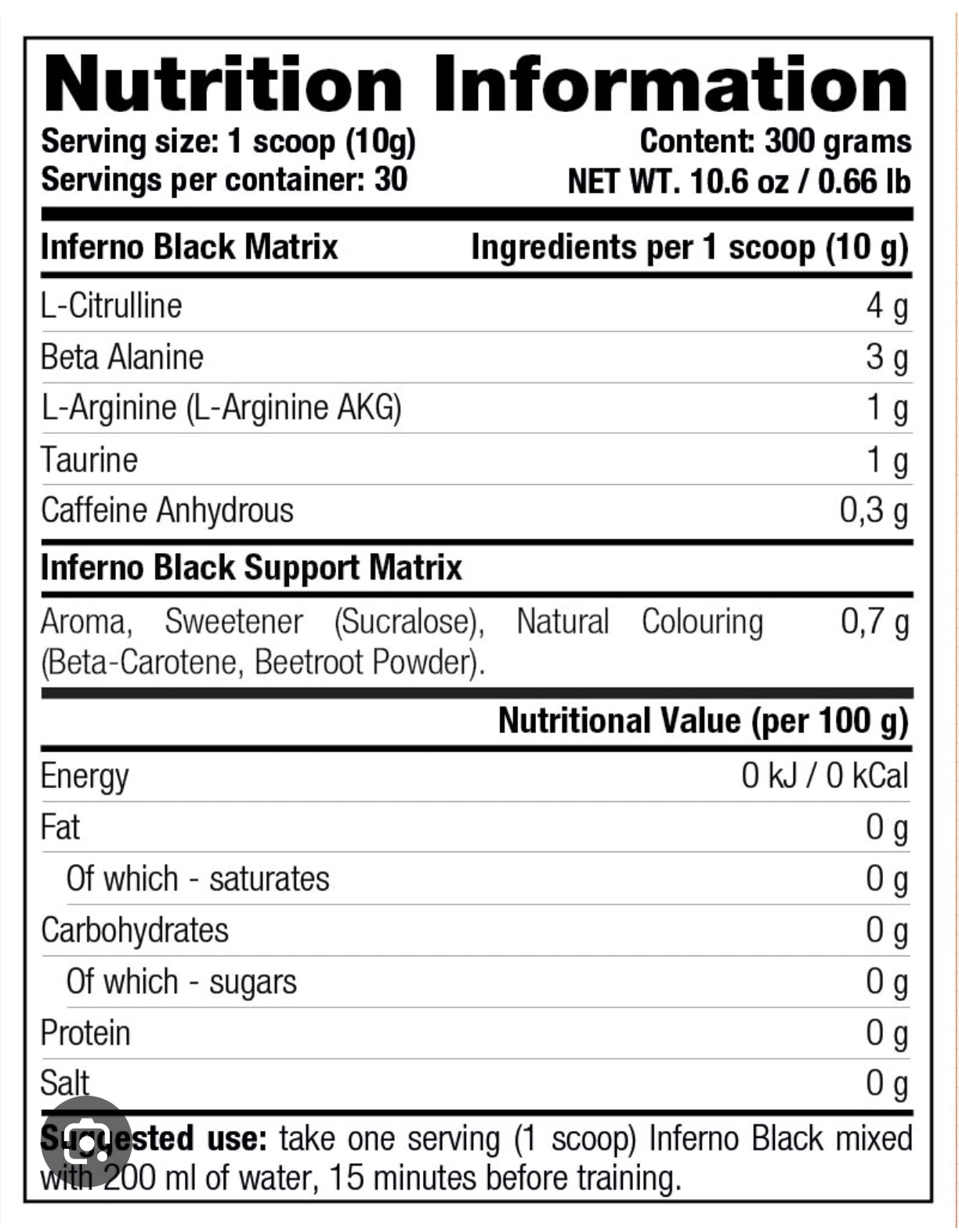 Stacker2 Inferno Black Pre-Workout 300 g – 30 servicios
