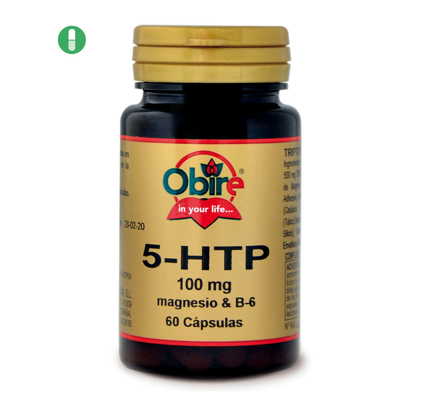 Triptofano (5-HTP 100 mg.) 60 cápsulas con magnesio y vitamina B-6.